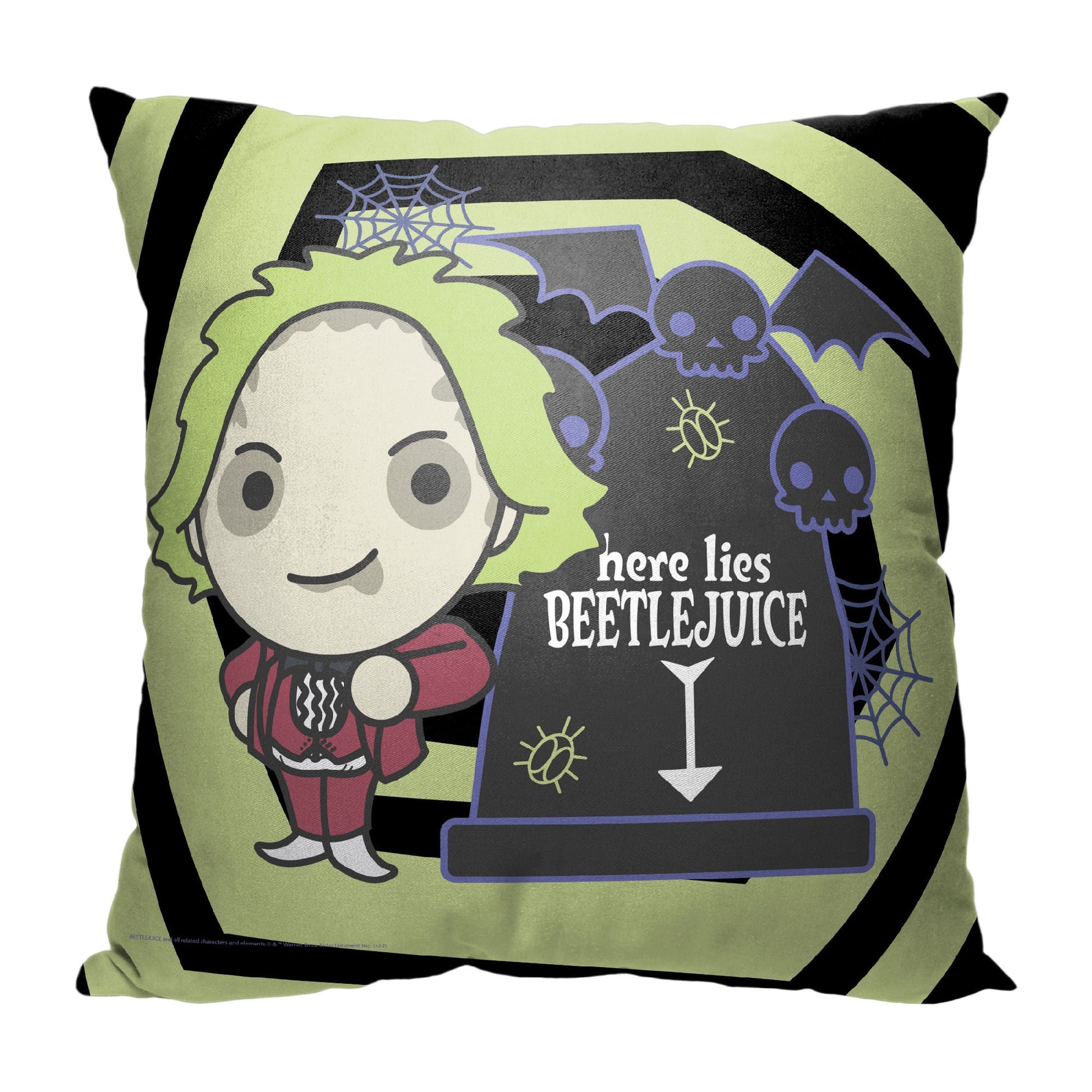 WB-Beetlejuice, Beetlejuice Grave Printed Throw Pillow 18"x18"