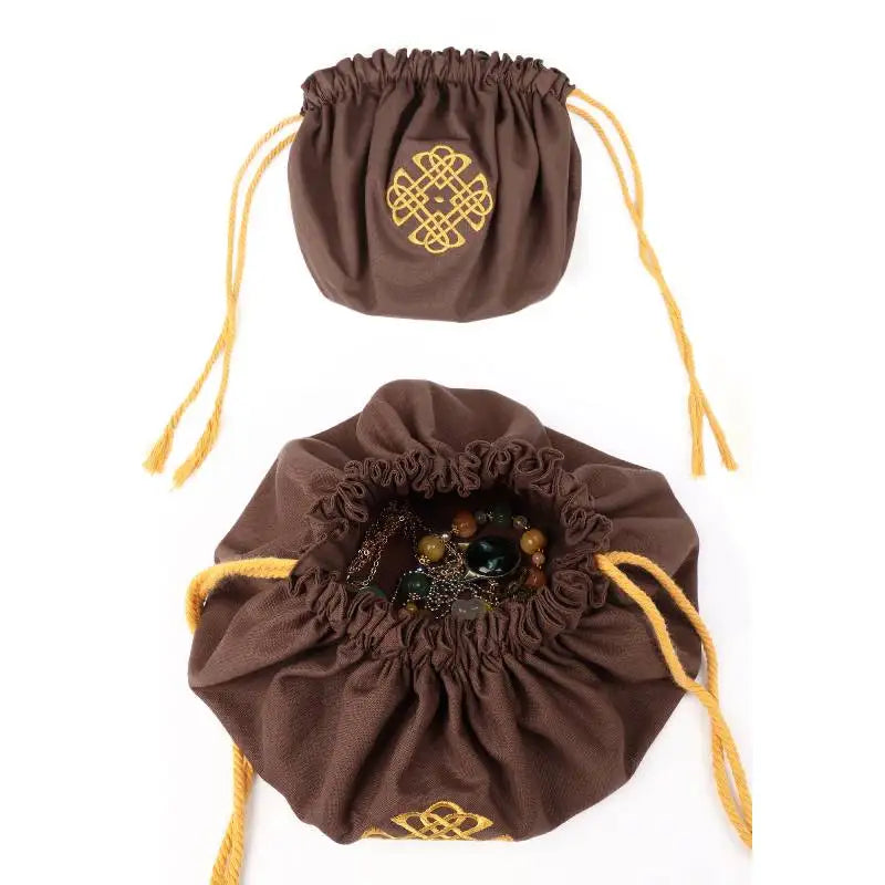 WENAM Medieval Drawstring Coin Jewelry Pouch Viking Cosplay Silk Purse with Tassels Embroidered Pouch Coin Purse Waist Bags