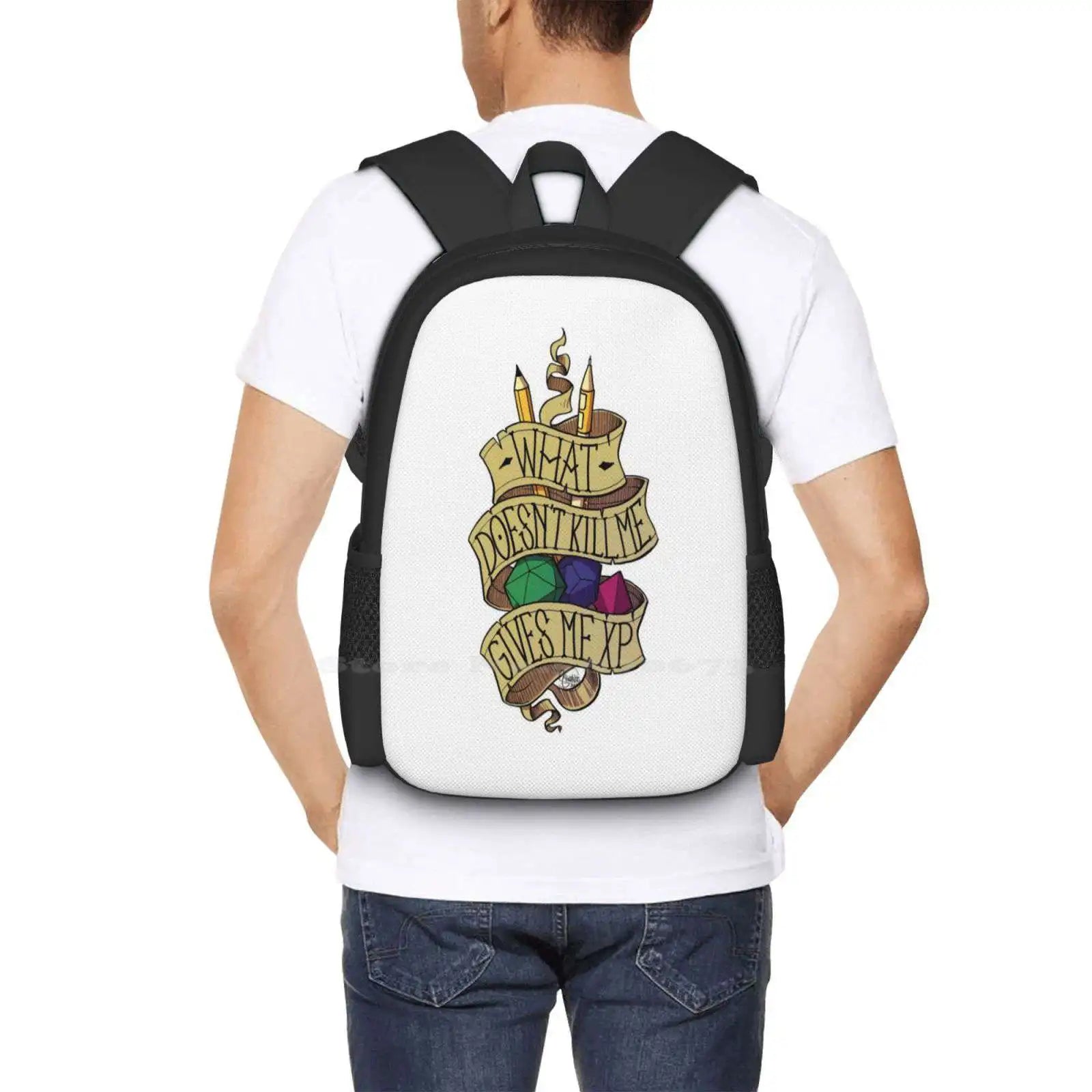 What Doesn't  Kill Me Pattern Design Laptop Travel School Bags And Dragons Dnd Gaming Dice Gamer Rbfanart