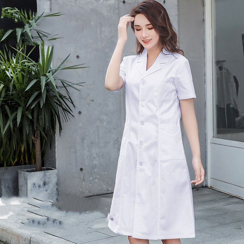 White Coat Long Sleeve Doctor Female Nurse Dress Short Sleeve Lab Coat