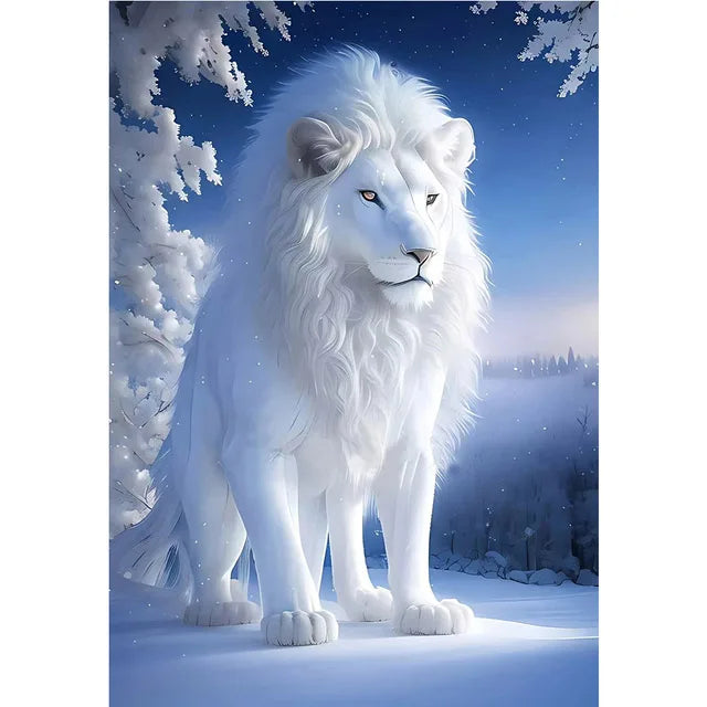 White Lion Diamond Painting New Snow Animal Landscape Full Diamond Mosaic Embroidery Square/Round Drill Rhinestone Decor WE1231