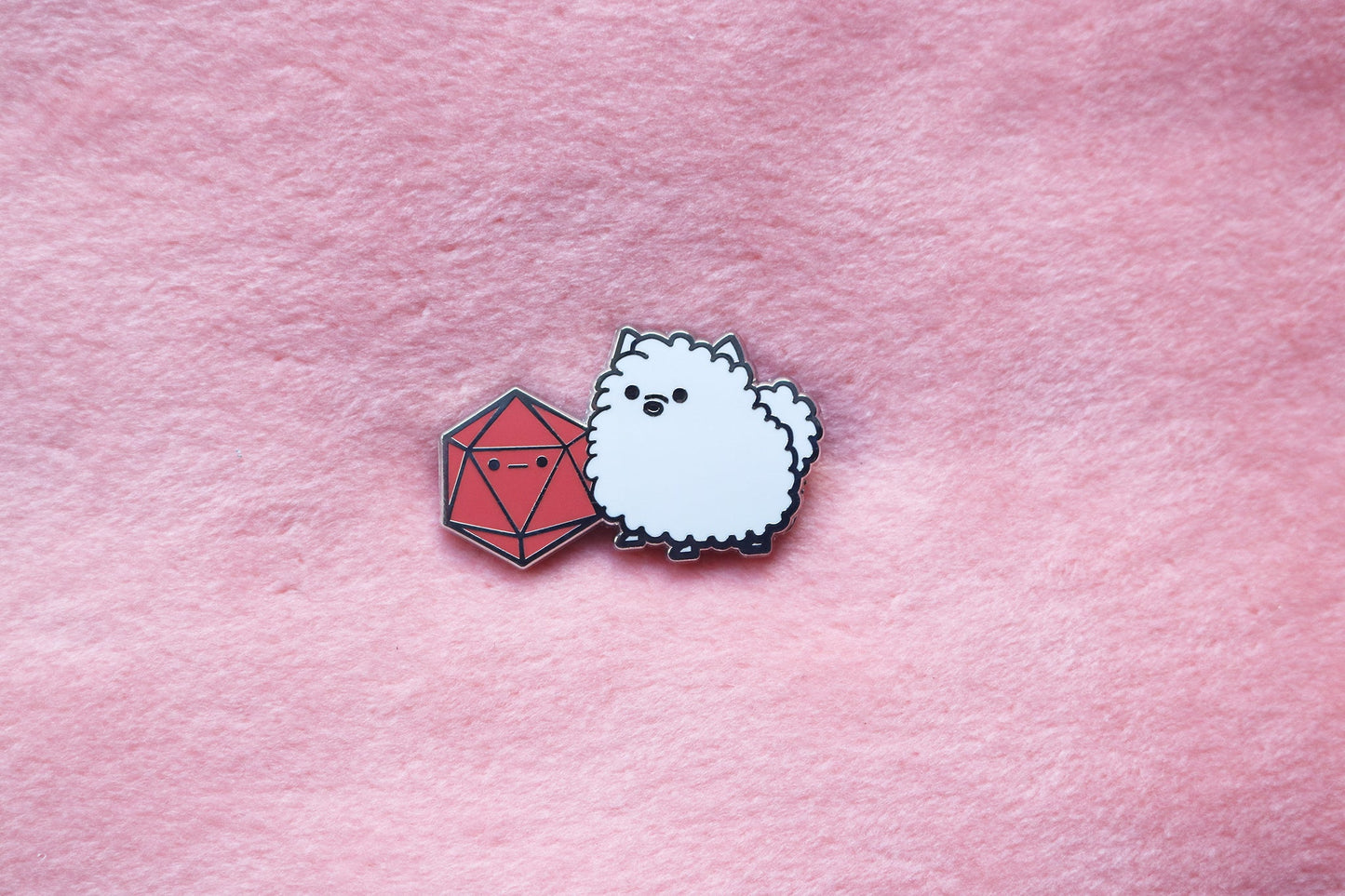 Pomeranian D20 Dice Buddy Enamel Pin