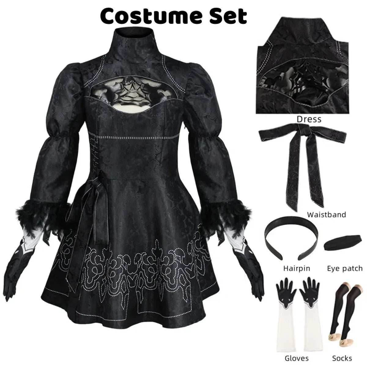 NieR: Automata 9S & 2B Cosplay Costume with Wig and Accessories - 2B Costume / S