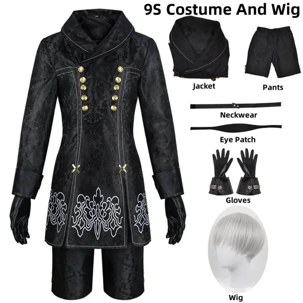 NieR: Automata 9S & 2B Cosplay Costume with Wig and Accessories - 9S Costume and wig / S