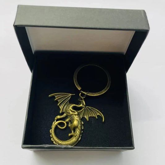 Wing Dragon Pendant Keychain Box Set Vintage Medieval Animal Fire Dragon Keyrings Halloween Christmas New Year Birthday Gift