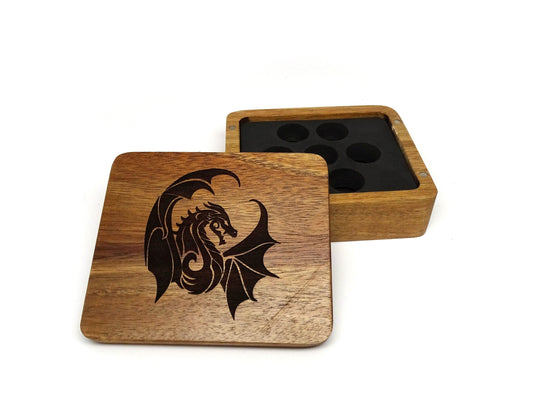 Winged Dragon Wooden Dice Case - Acacia Wood
