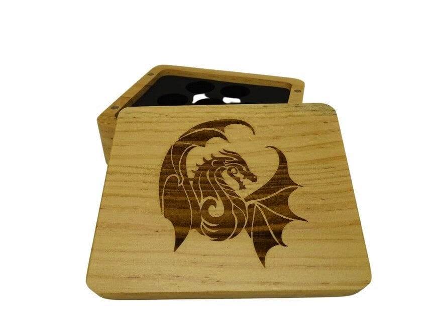 Winged Dragon Wooden Dice Case - Pine Wood