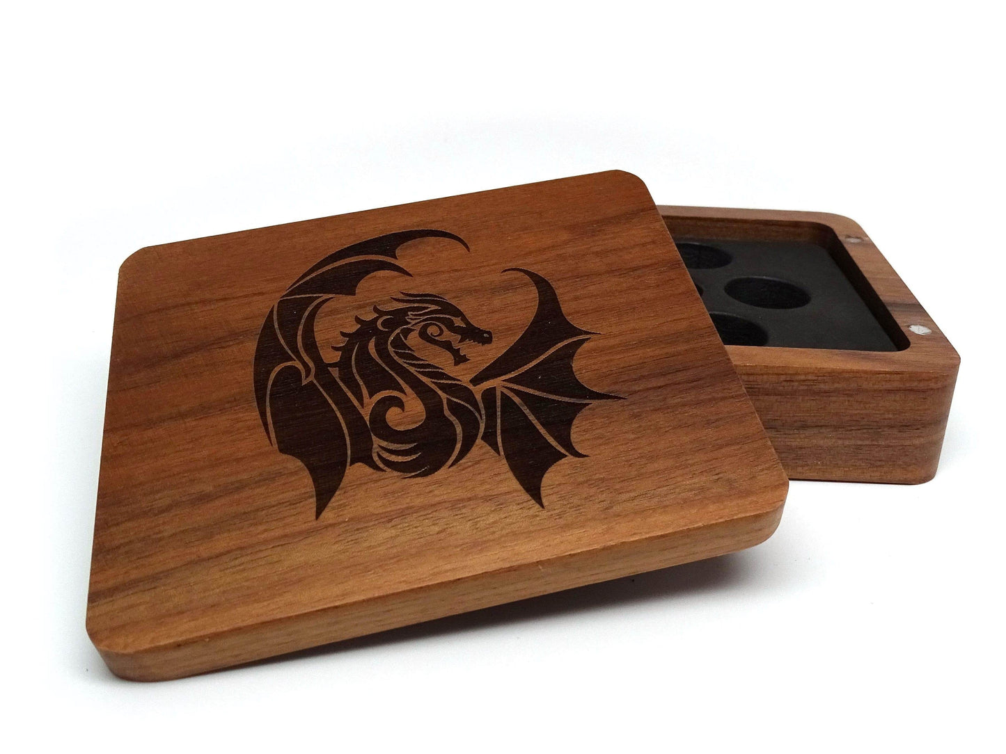 Winged Dragon Wooden Dice Case - Walnut Wood