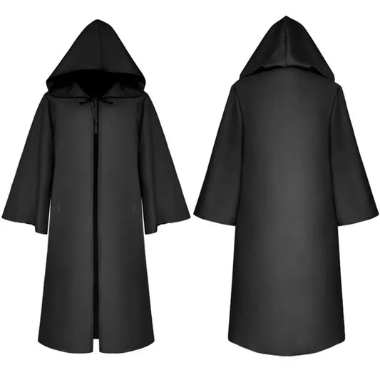 Witch Long Shirt Hooded Black Robe Halloween Cloak Cosplay Costumes Adults and Kids Scary Ghost Play Cloak Robe