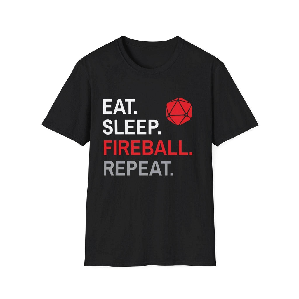Wizard Class T-Shirt – 'Eat, Sleep, Fireball, Repeat' - Black / S