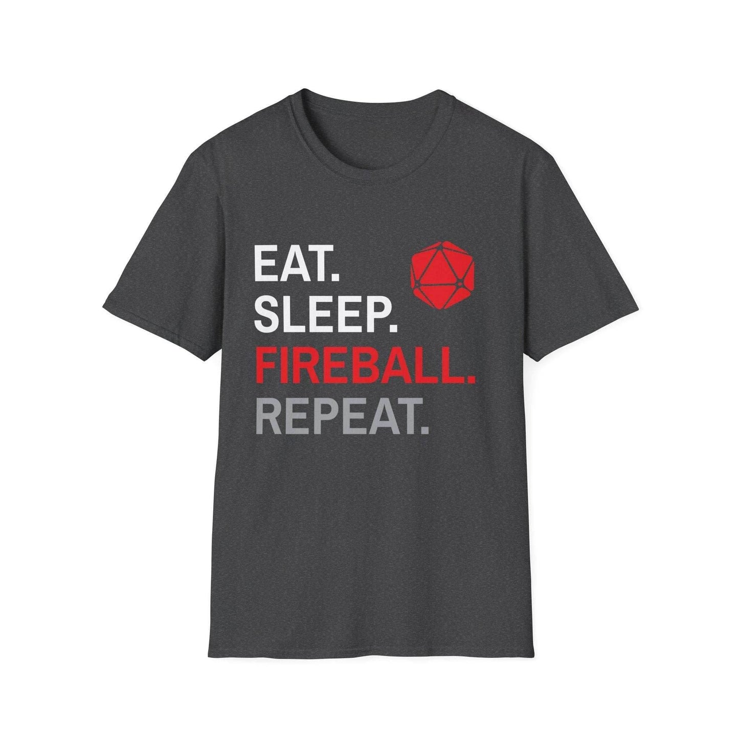 Wizard Class T-Shirt – 'Eat, Sleep, Fireball, Repeat' - Dark Heather / S