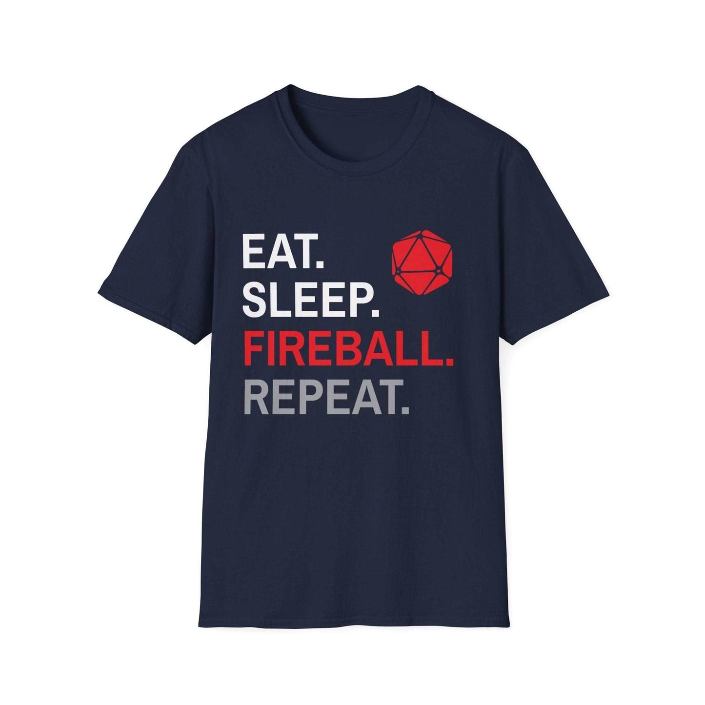 Wizard Class T-Shirt – 'Eat, Sleep, Fireball, Repeat' - Navy / S