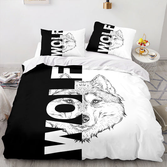 Wolf  Printed Three-piece Bed Set