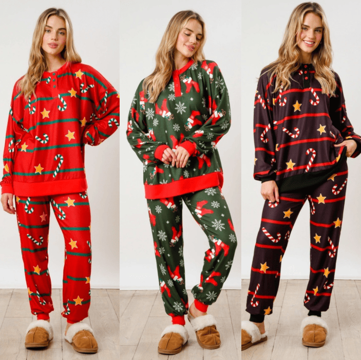 Women Candy Cane Christmas Pajamas Striped Lounge Set Xmas Pjs Set