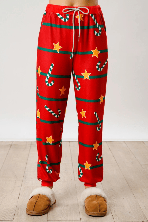 Women Candy Cane Christmas Pajamas Striped Lounge Set Xmas Pjs Set