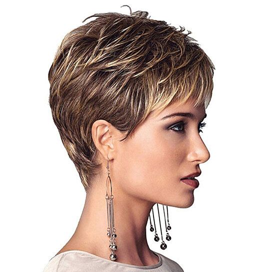 Women Fashion Short Haircut Shag Short Curly Ombre Wig with Cap Party Club