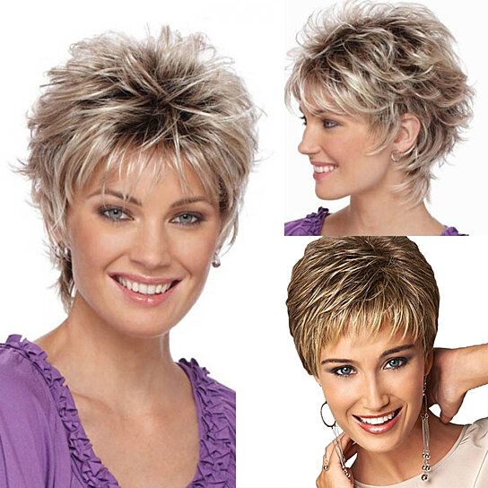 Women Fashion Short Haircut Shag Short Curly Ombre Wig with Cap Party Club