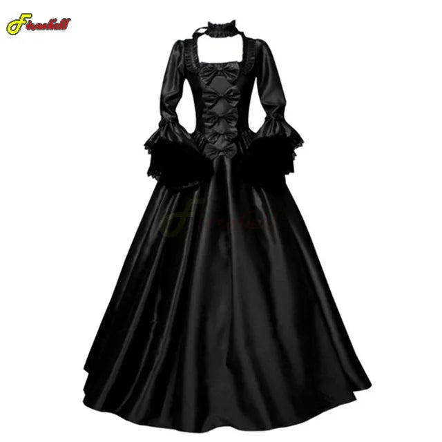 Women Medieval Palace Court Princess Dress Elegant Ball Gown Square Collar Lace  Renaissan Punk Halloween Cosplay Costume