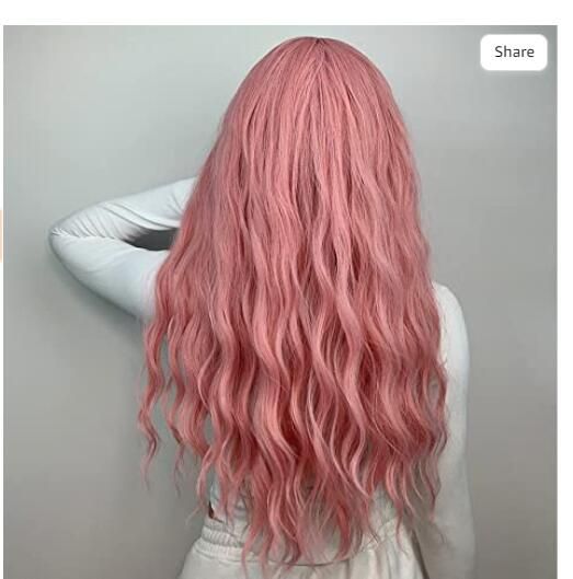 Women's Pink Wig Long Fluffy Curly Wavy Hair Wigs for Girl Heat Friendly Synthetic Cosplay Party Wigs