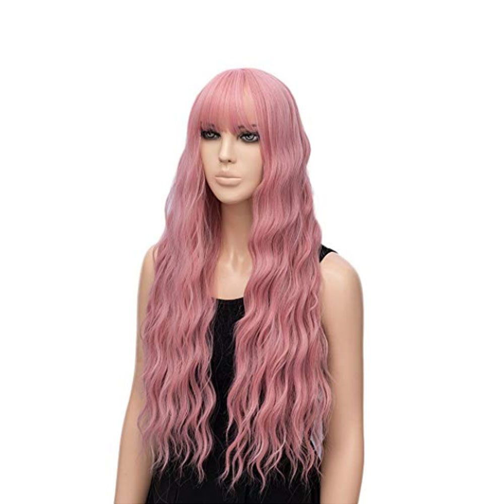 Women's Pink Wig Long Fluffy Curly Wavy Hair Wigs for Girl Heat Friendly Synthetic Cosplay Party Wigs