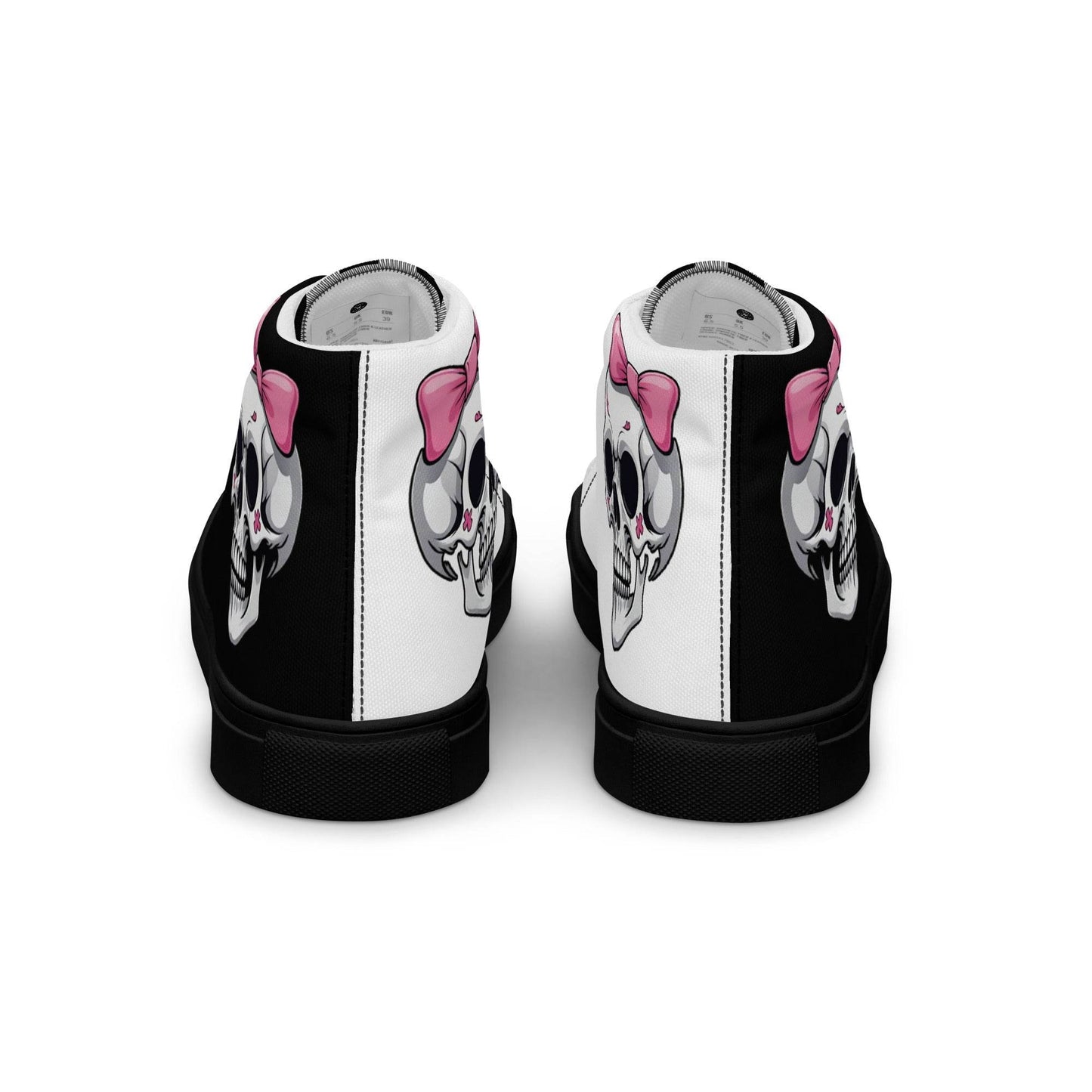 Black and White Girly Skull with Pink Bow Women’s High Top Canvas Shoes - 5