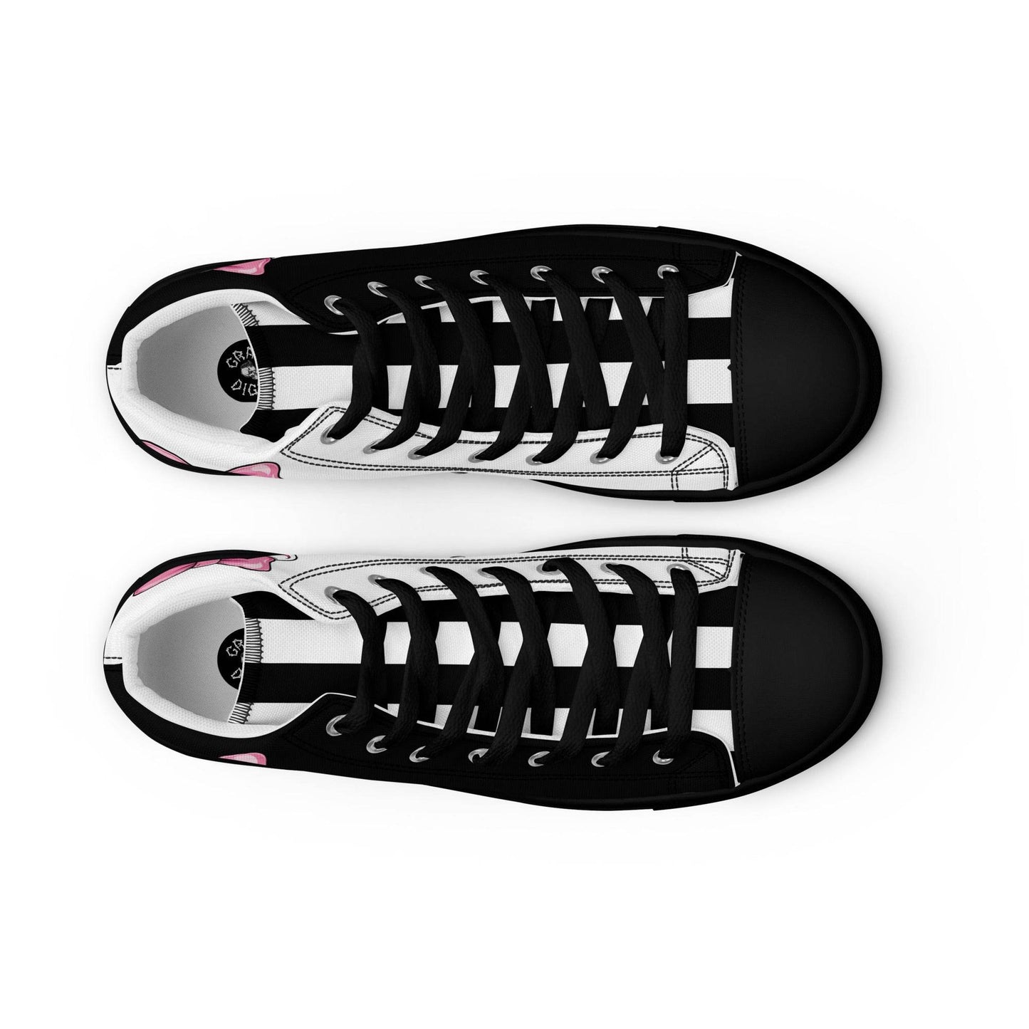 Black and White Girly Skull with Pink Bow Women’s High Top Canvas Shoes - 5