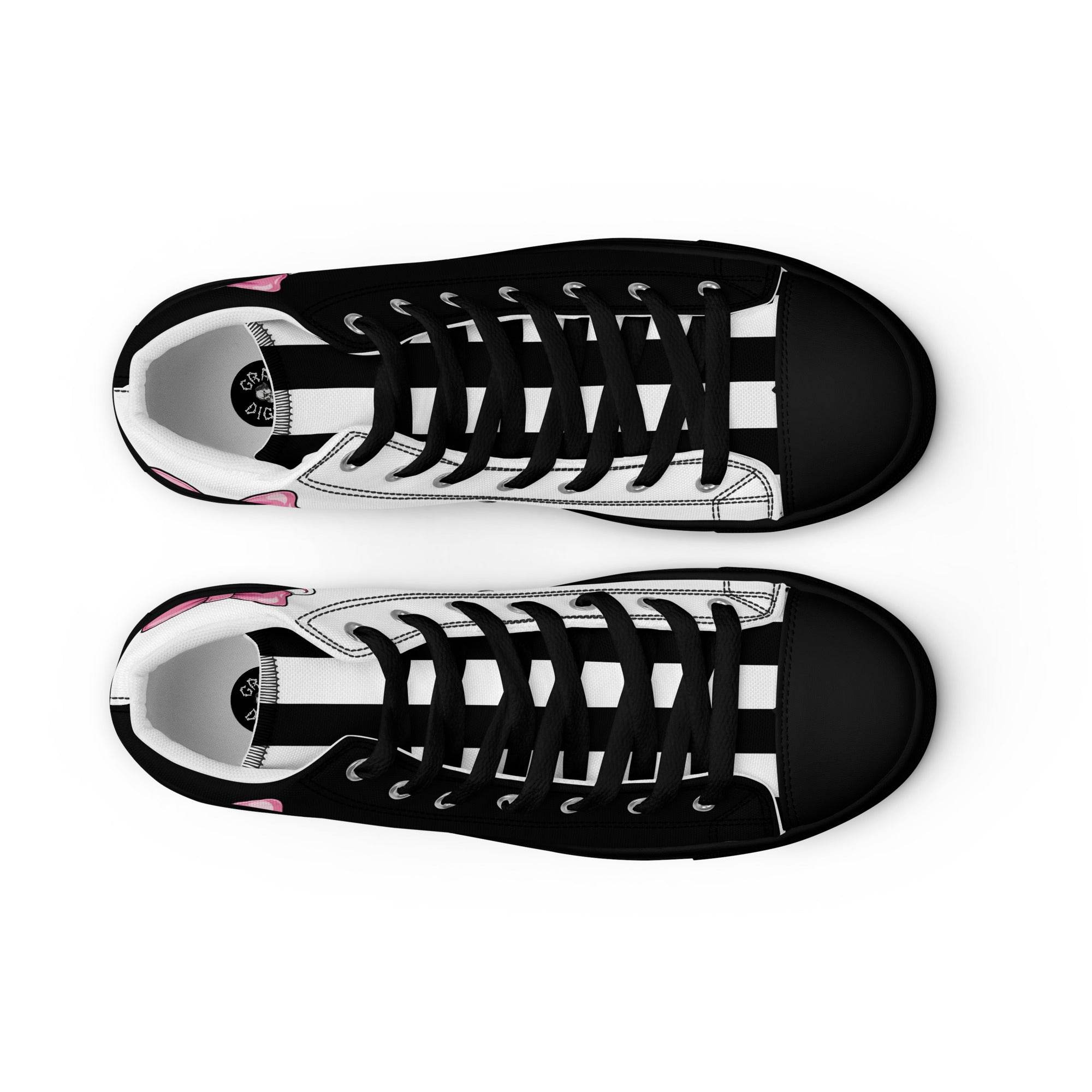 Black and White Girly Skull with Pink Bow Women’s High Top Canvas Shoes - 5