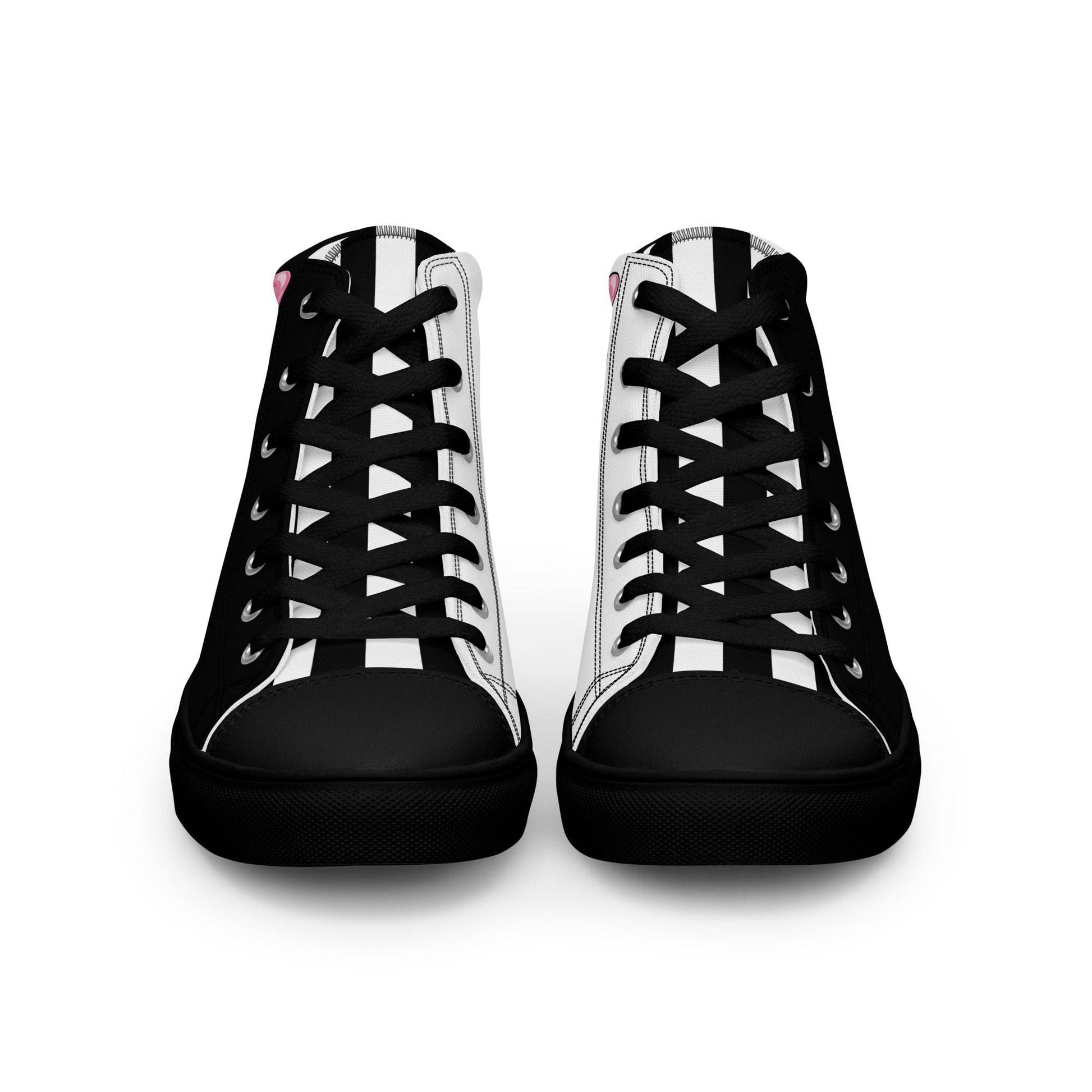 Black and White Girly Skull with Pink Bow Women’s High Top Canvas Shoes - 5