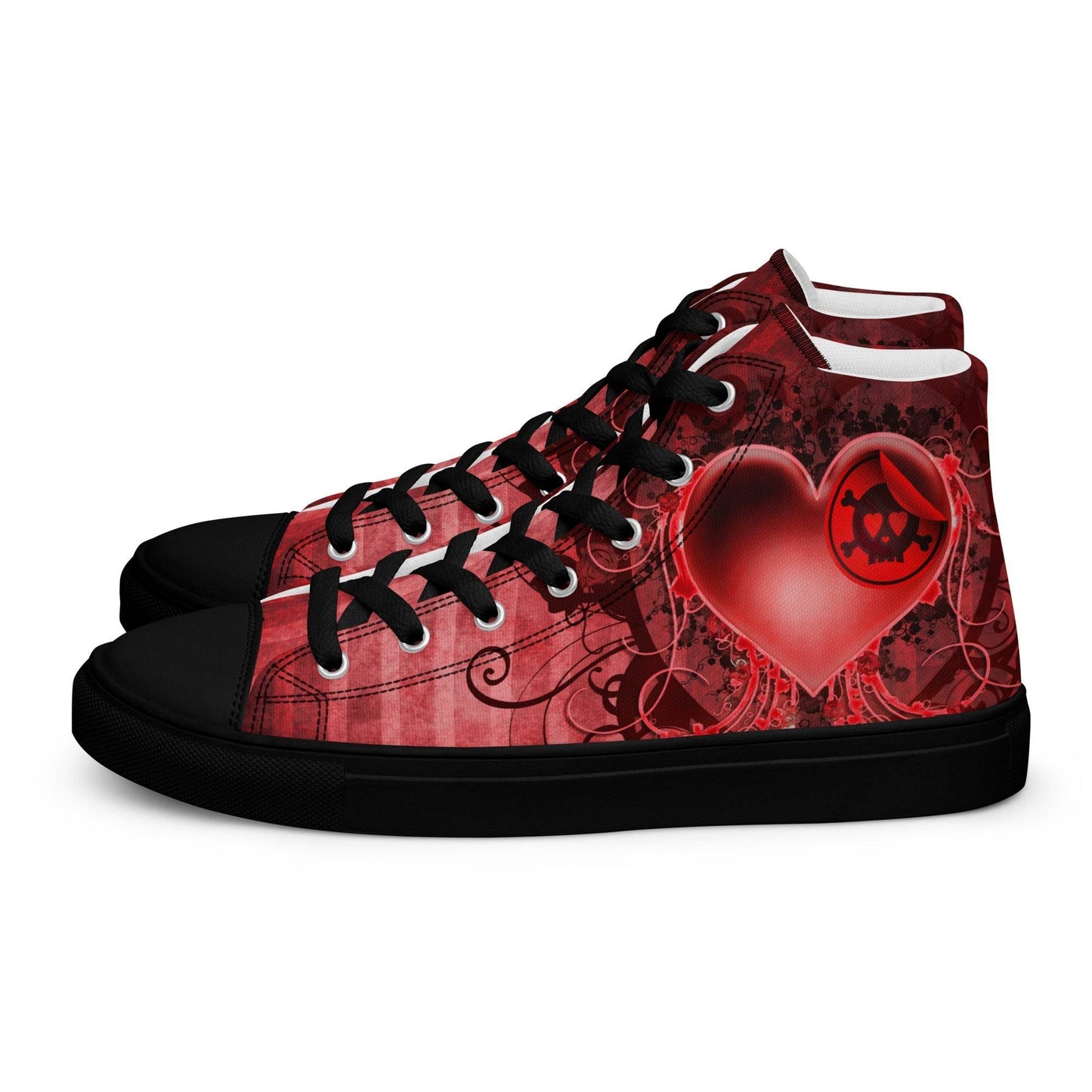 Gothic Skull and Heart Women’s High Top Canvas Shoes - 5