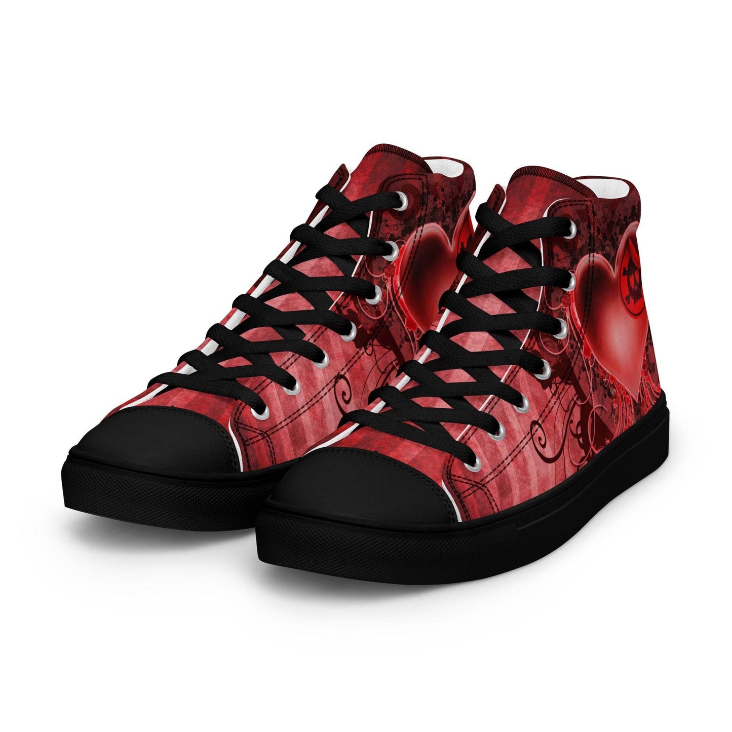 Gothic Skull and Heart Women’s High Top Canvas Shoes - 5