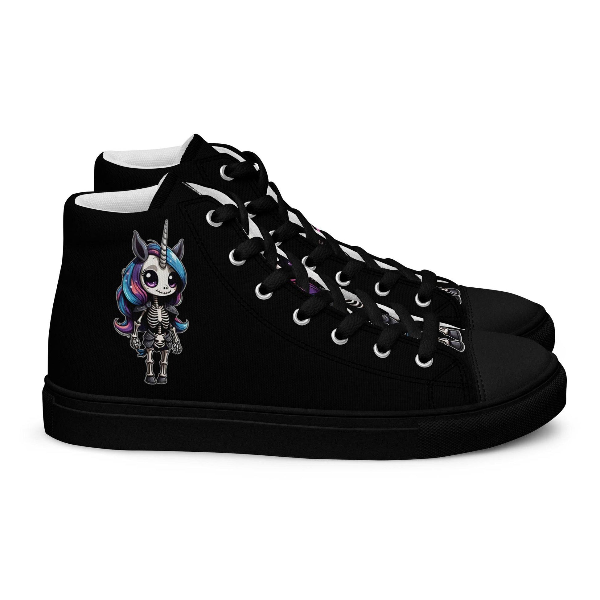 Skeleton Unicorn Women’s High Top Canvas Shoes - 5