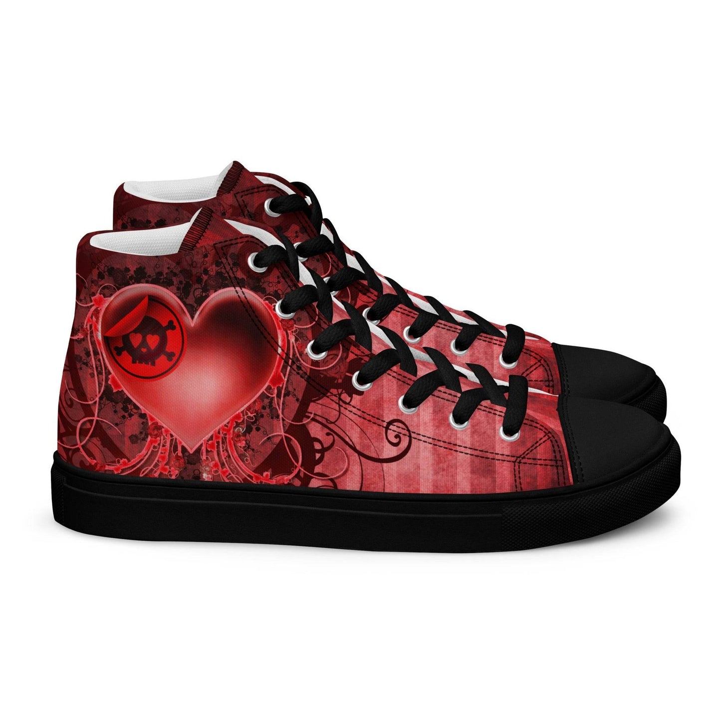 Gothic Skull and Heart Women’s High Top Canvas Shoes - 5