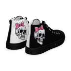 Black and White Girly Skull with Pink Bow Women’s High Top Canvas Shoes - 5