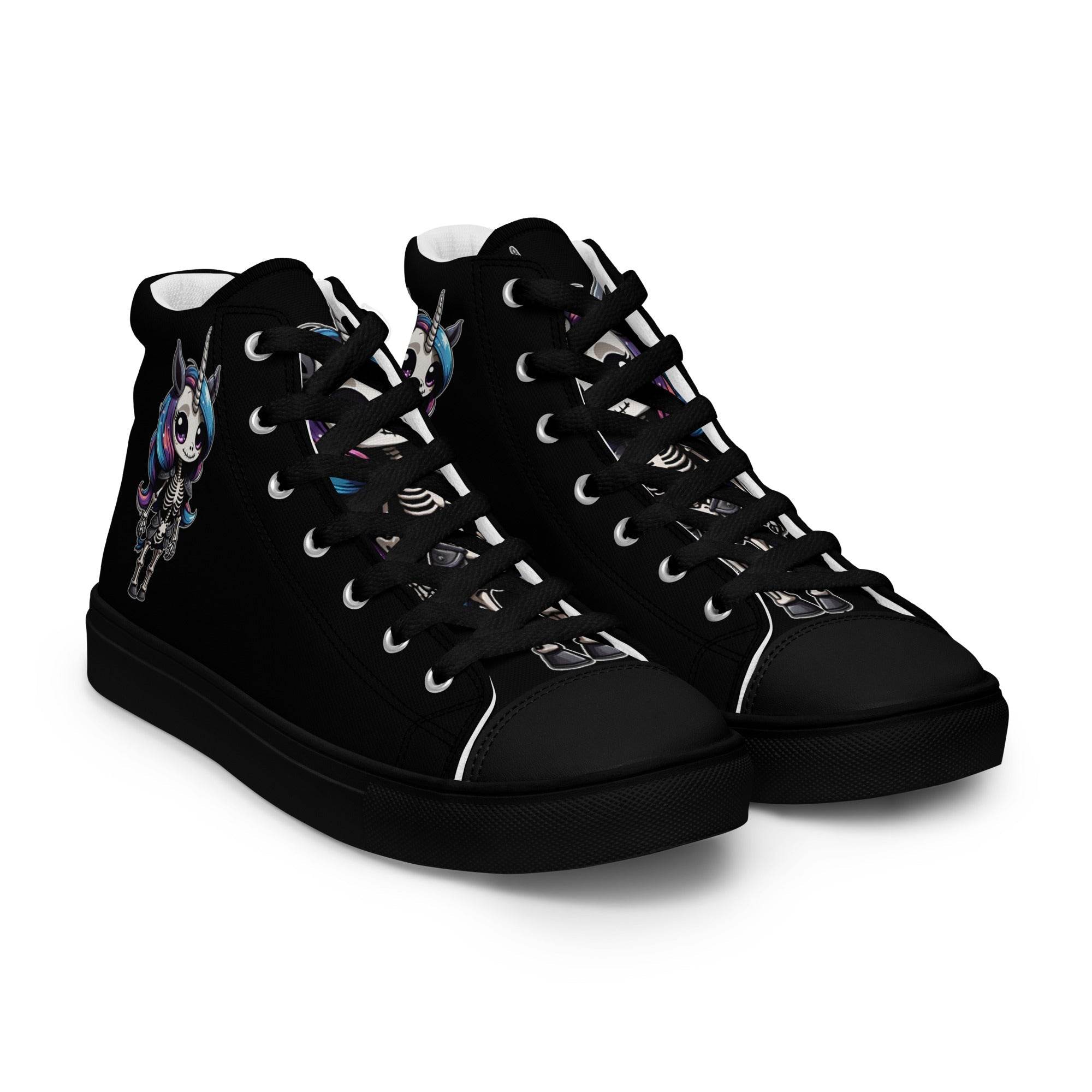 Skeleton Unicorn Women’s High Top Canvas Shoes - 5