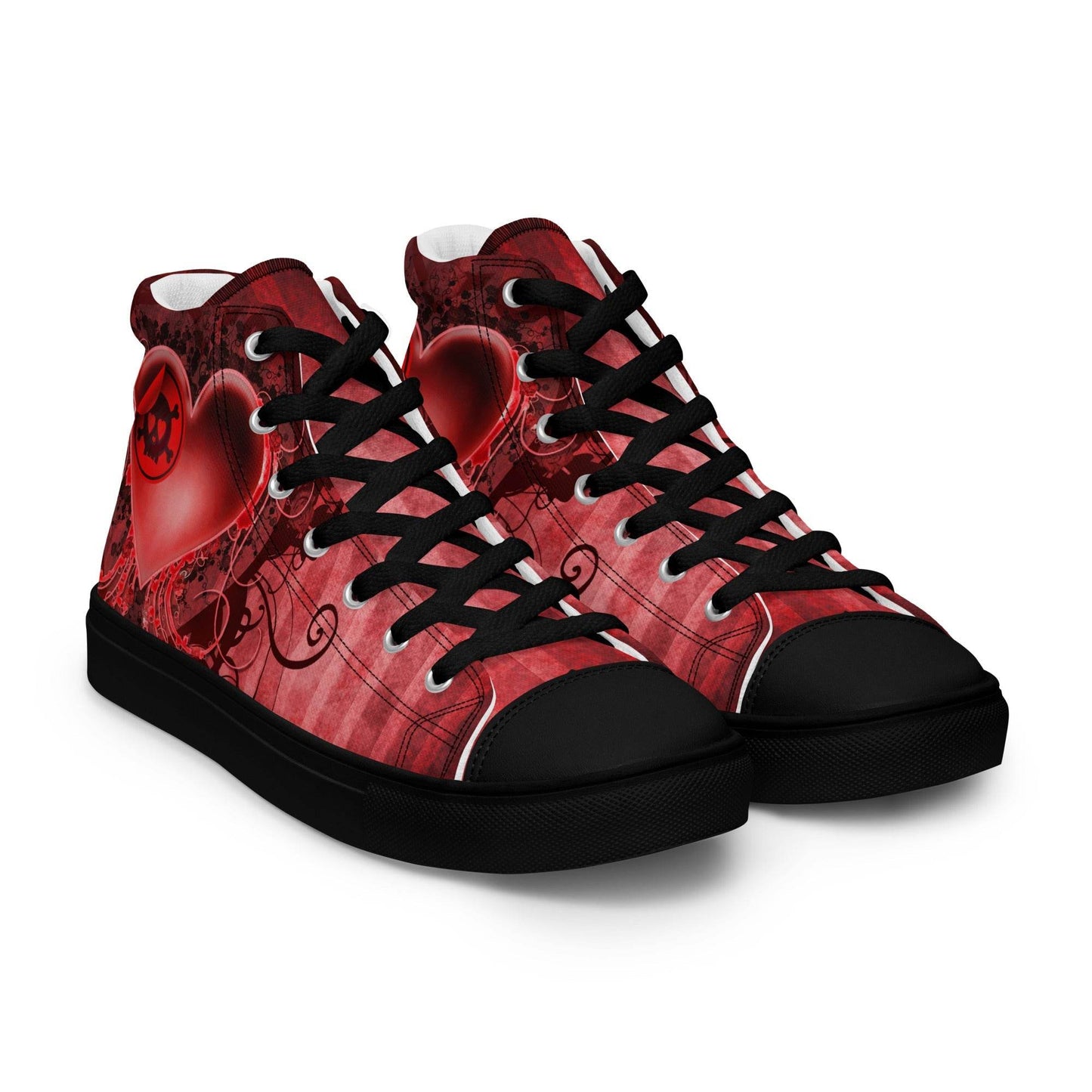 Gothic Skull and Heart Women’s High Top Canvas Shoes - 5