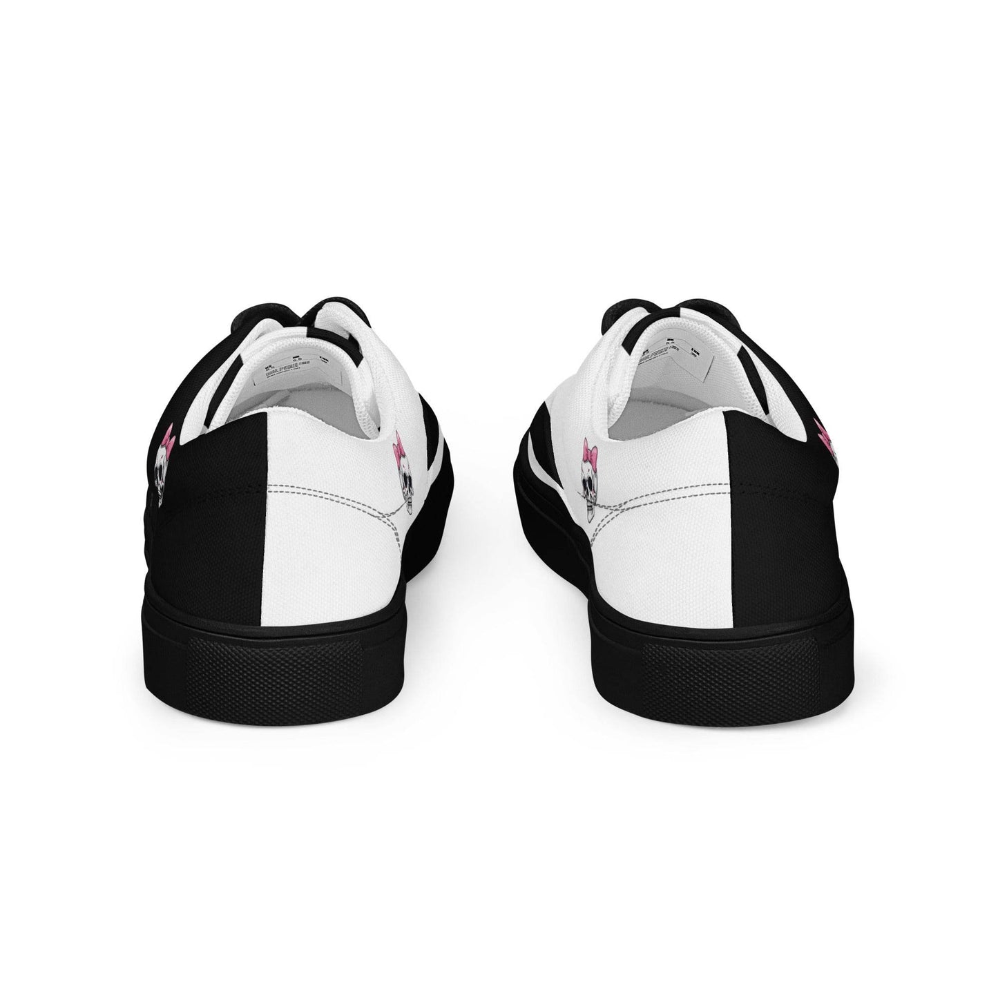 Black and White Girly Skull with Pink Bow Women’s Lace-up Canvas Shoes - 5