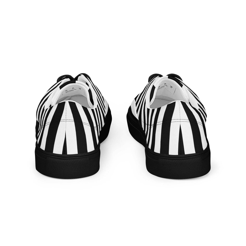 Black and White Striped Women’s Lace-up Canvas Shoes - 5