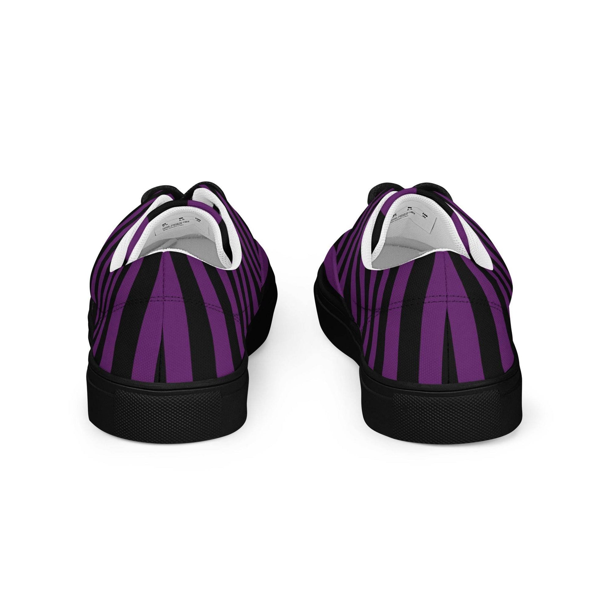 Black and Purple Striped Women’s Lace-up Canvas Shoes - 5