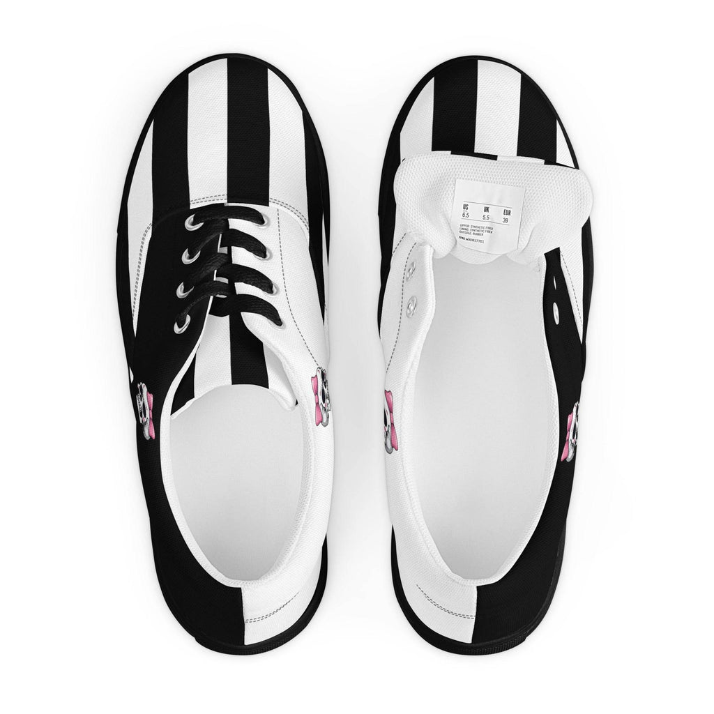 Black and White Girly Skull with Pink Bow Women’s Lace-up Canvas Shoes - 5