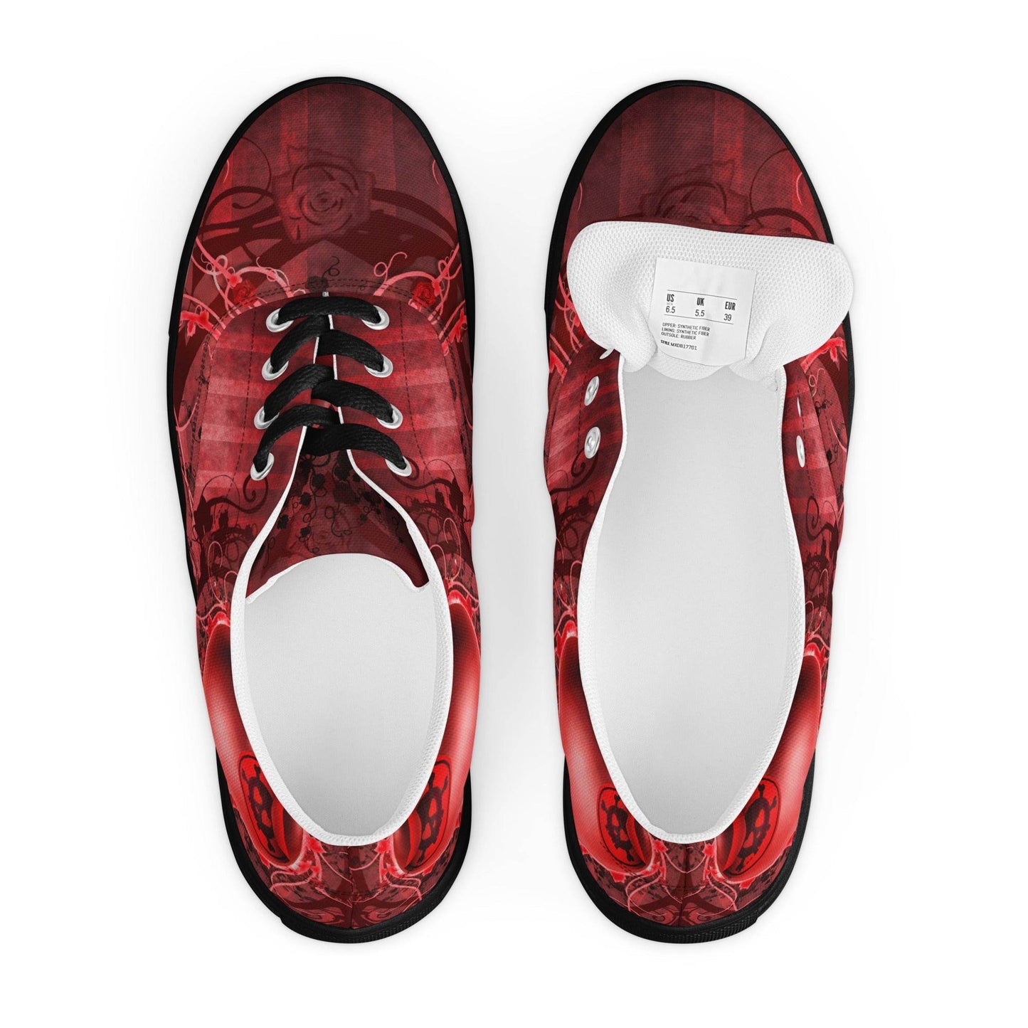 Gothic Skull and Heart Women’s Lace-up Canvas Shoes - 5