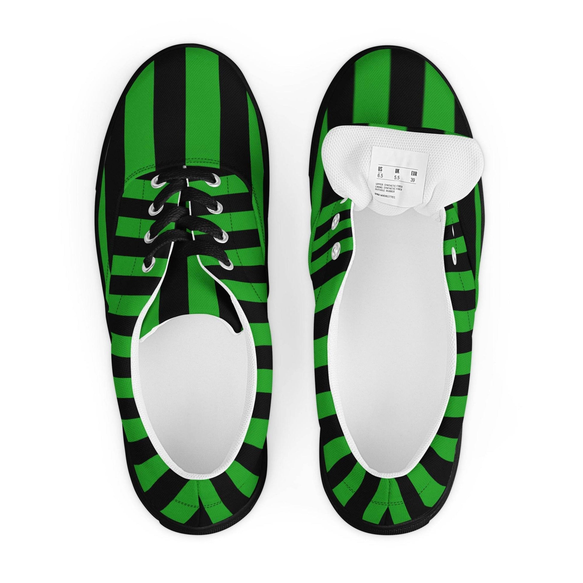 Black and Green Striped Women’s Lace-up Canvas Shoes - 5