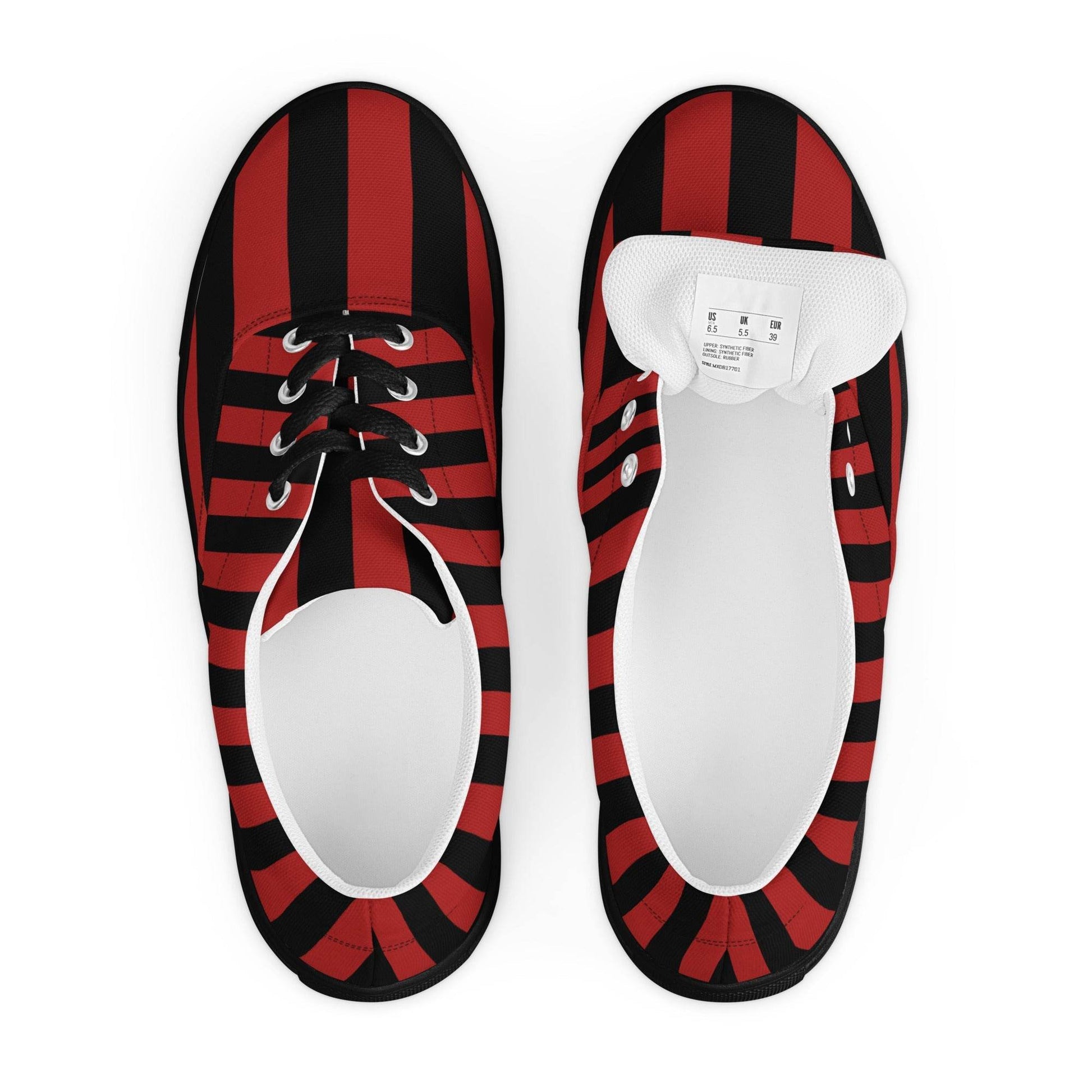 Black and Red Striped Women’s Lace-up Canvas Shoes - 5