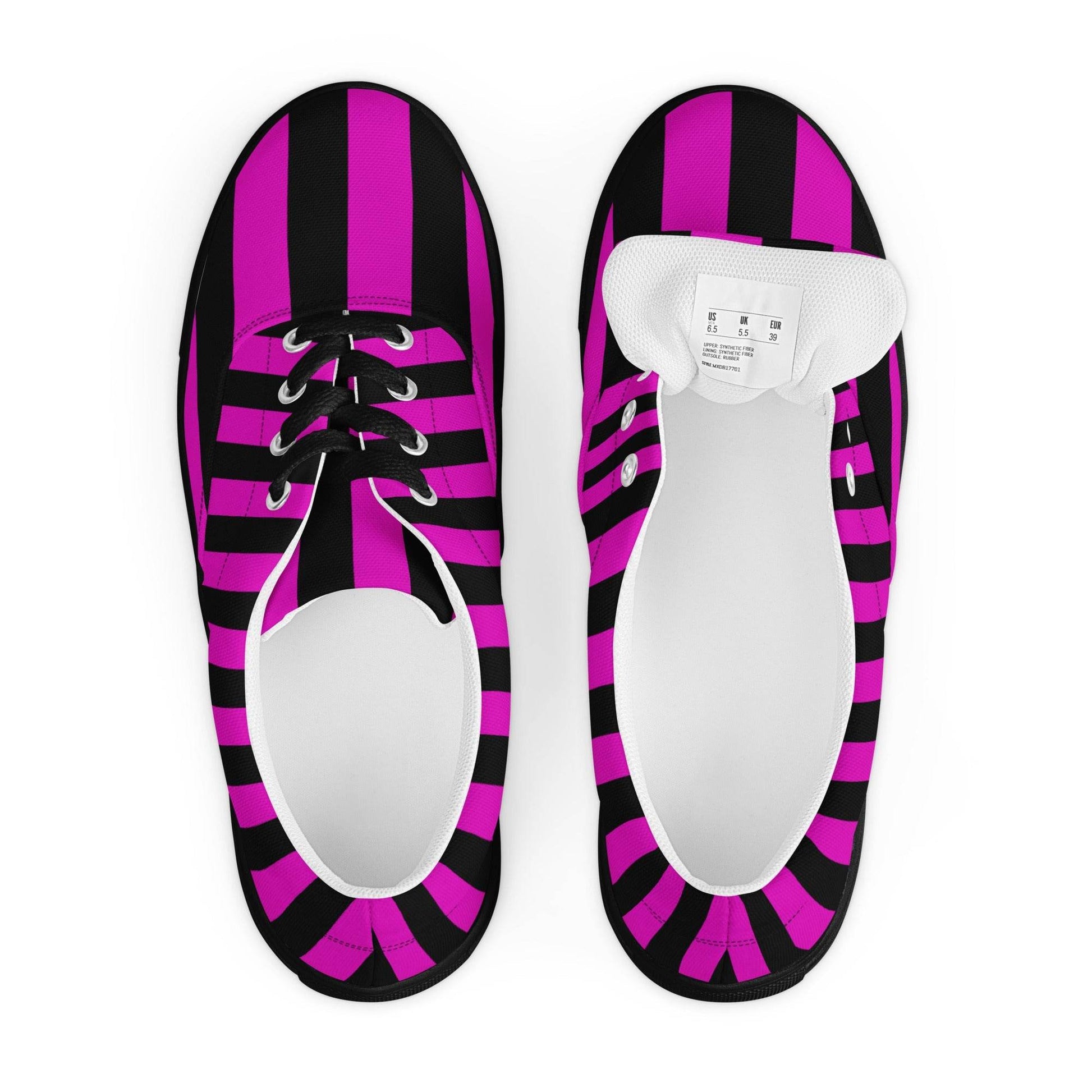 Black and Pink Striped Women’s Lace-up Canvas Shoes - 5