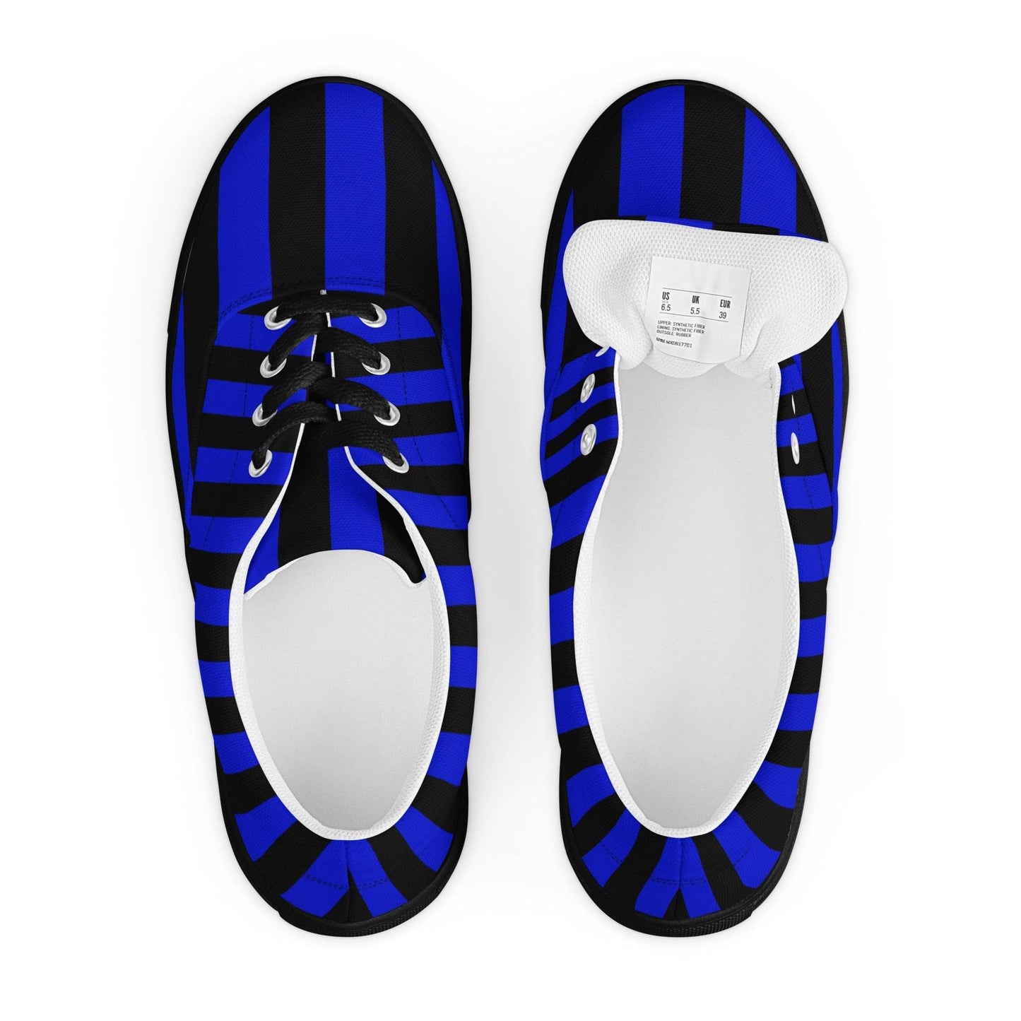 Black and Blue Striped Women’s Lace-up Canvas Shoes - 5
