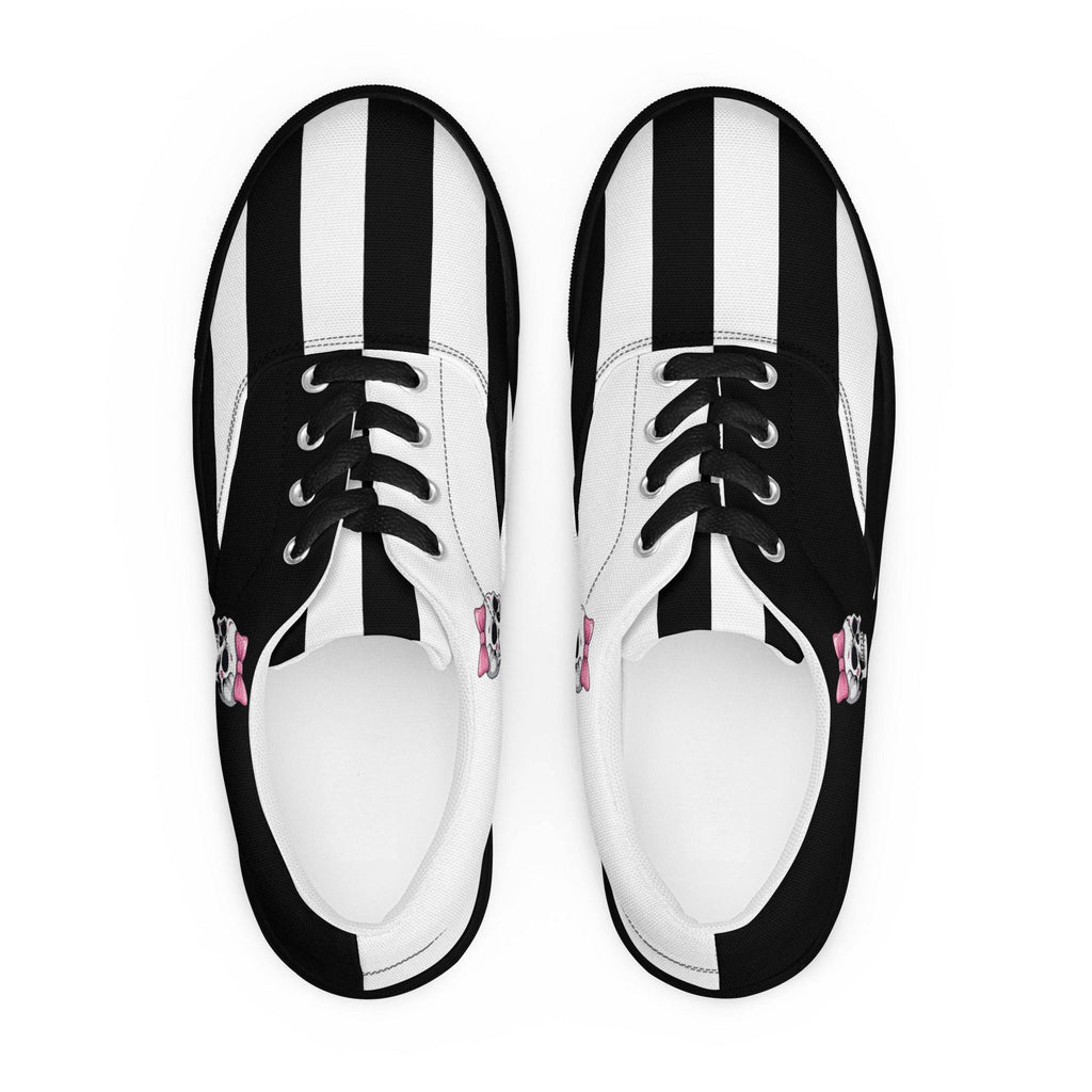 Black and White Girly Skull with Pink Bow Women’s Lace-up Canvas Shoes - 5