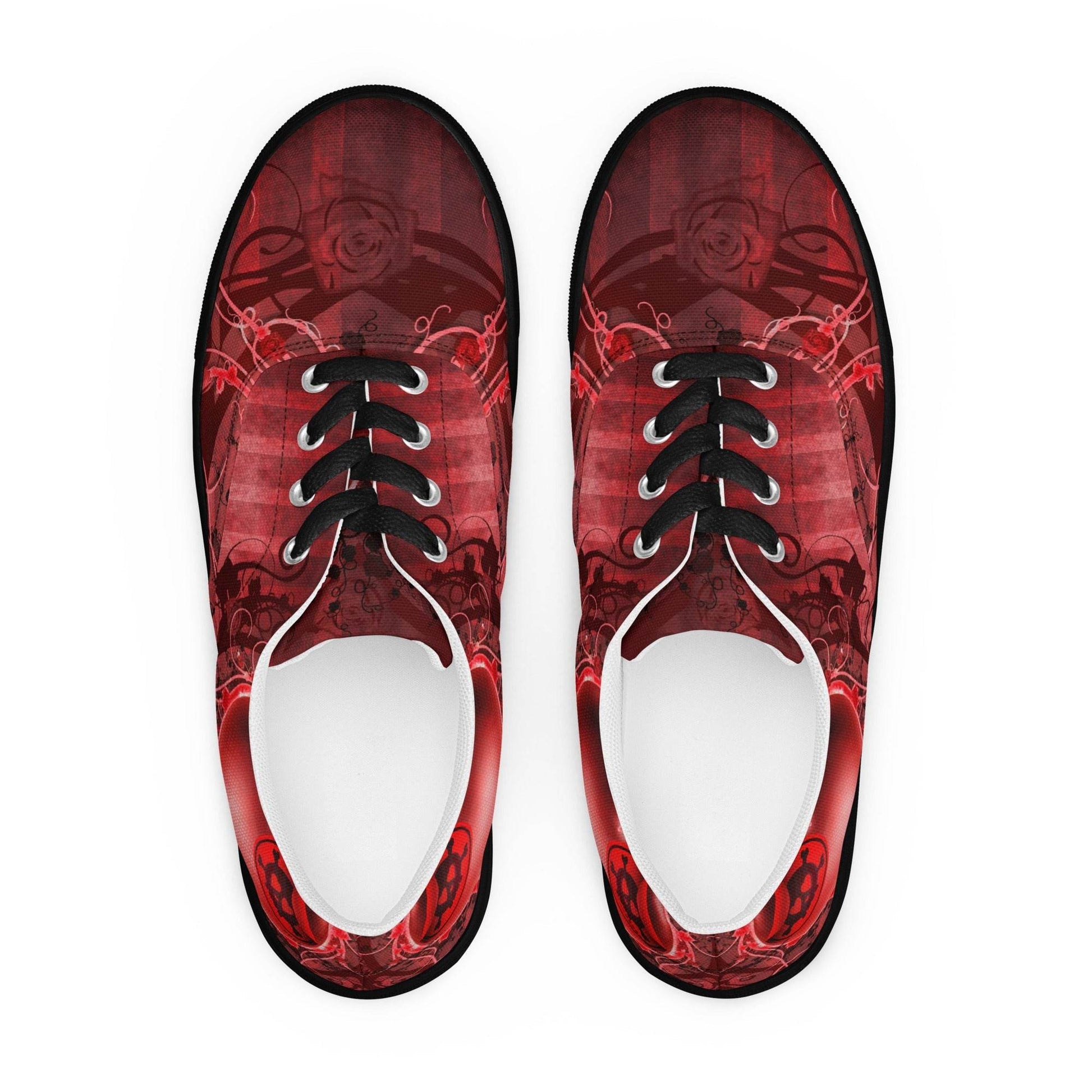 Gothic Skull and Heart Women’s Lace-up Canvas Shoes - 5