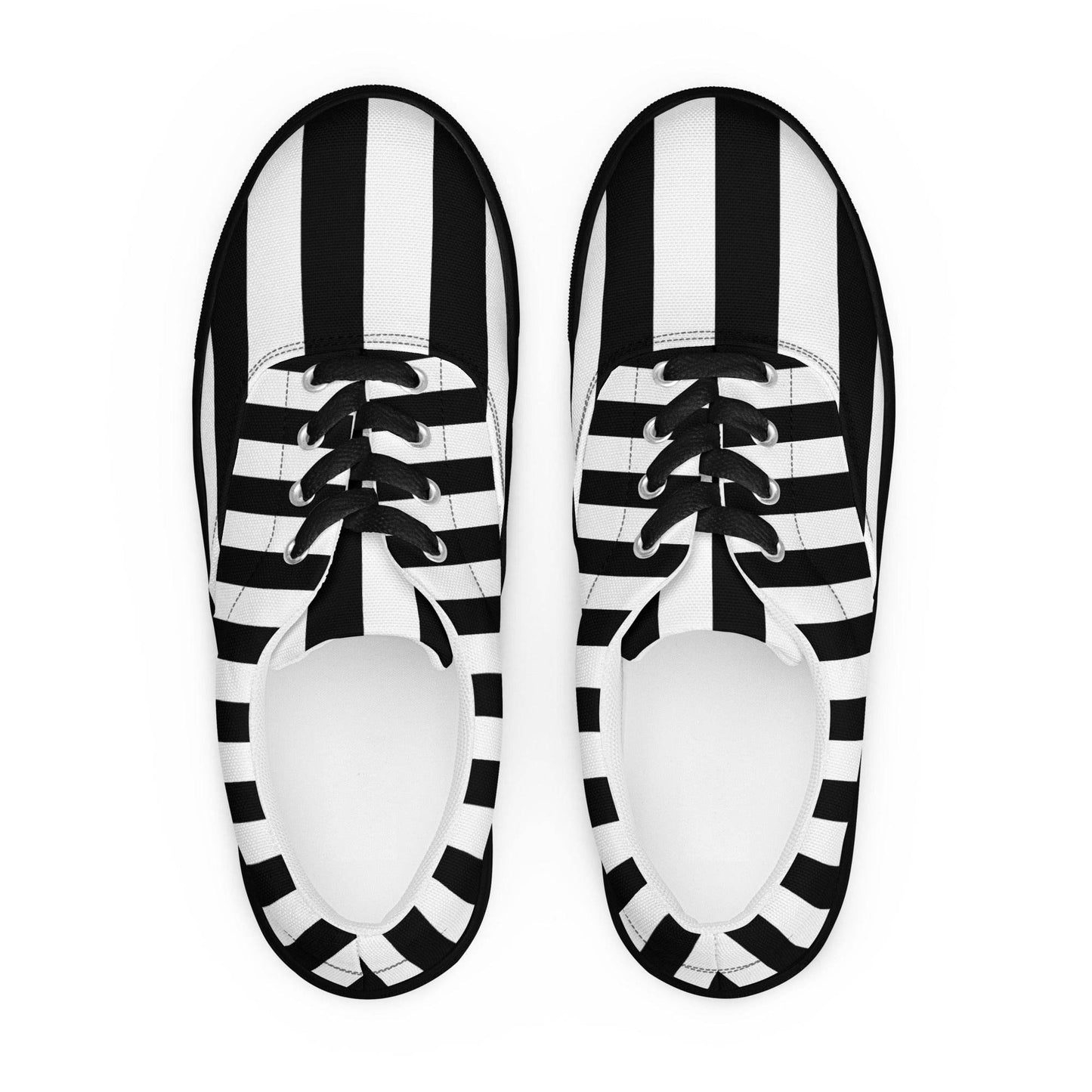 Black and White Striped Women’s Lace-up Canvas Shoes - 5