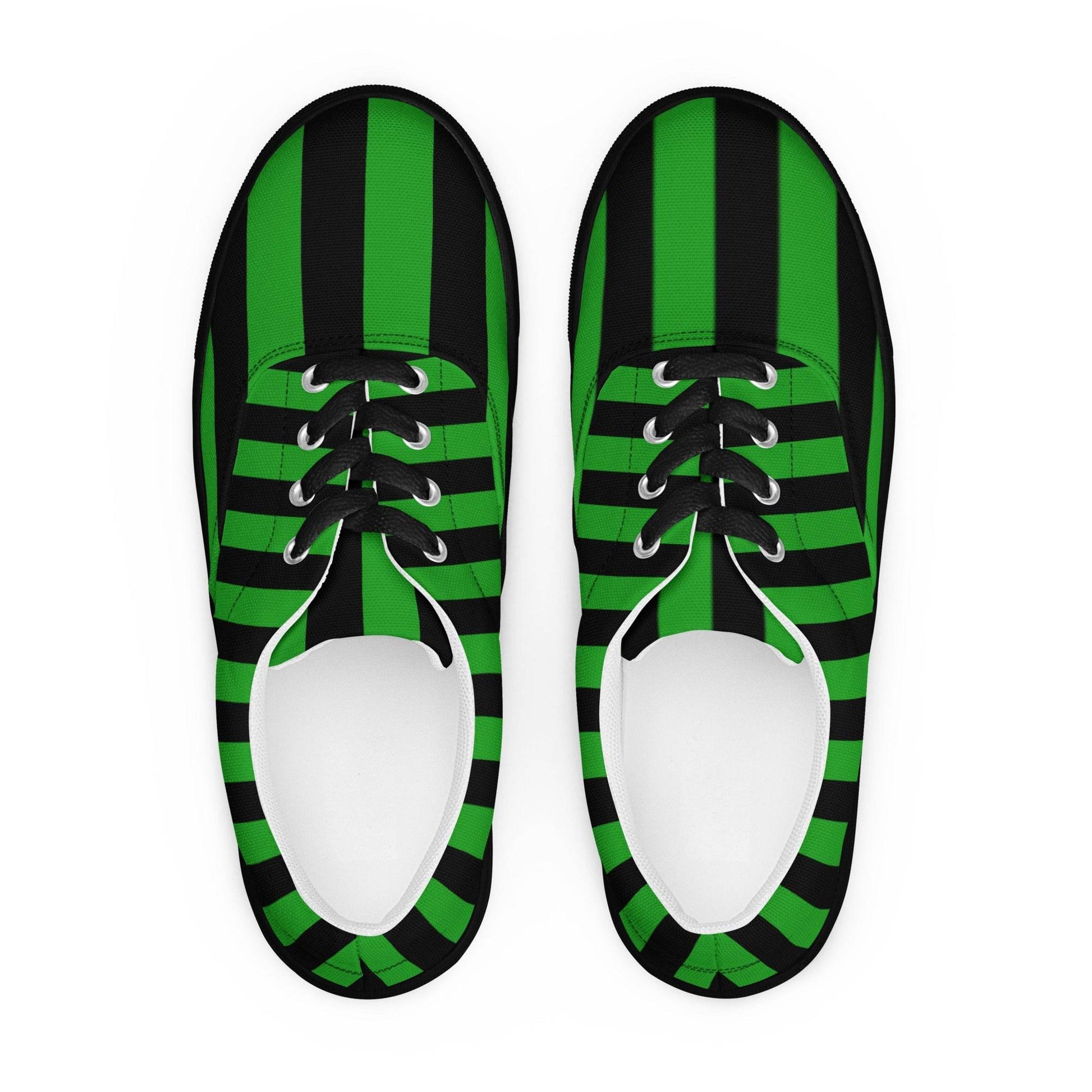 Black and Green Striped Women’s Lace-up Canvas Shoes - 5