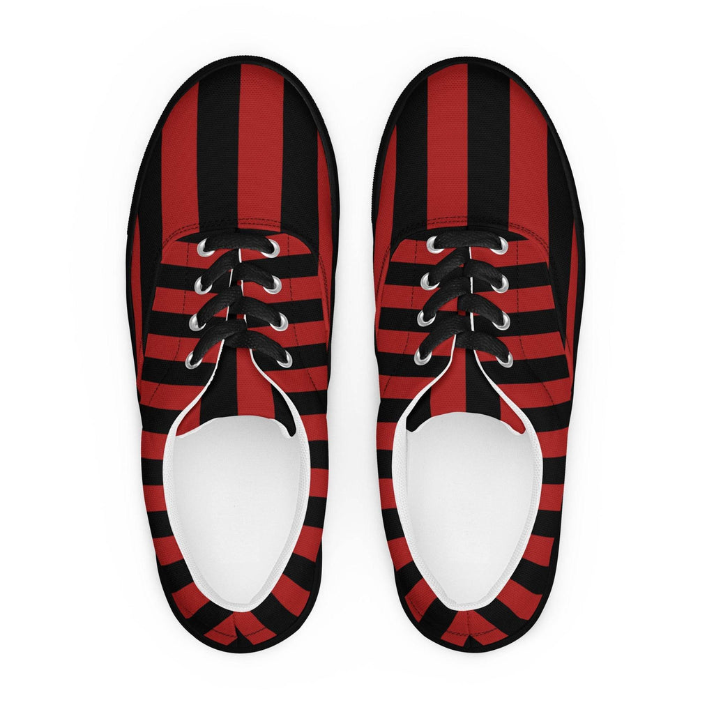 Black and Red Striped Women’s Lace-up Canvas Shoes - 5
