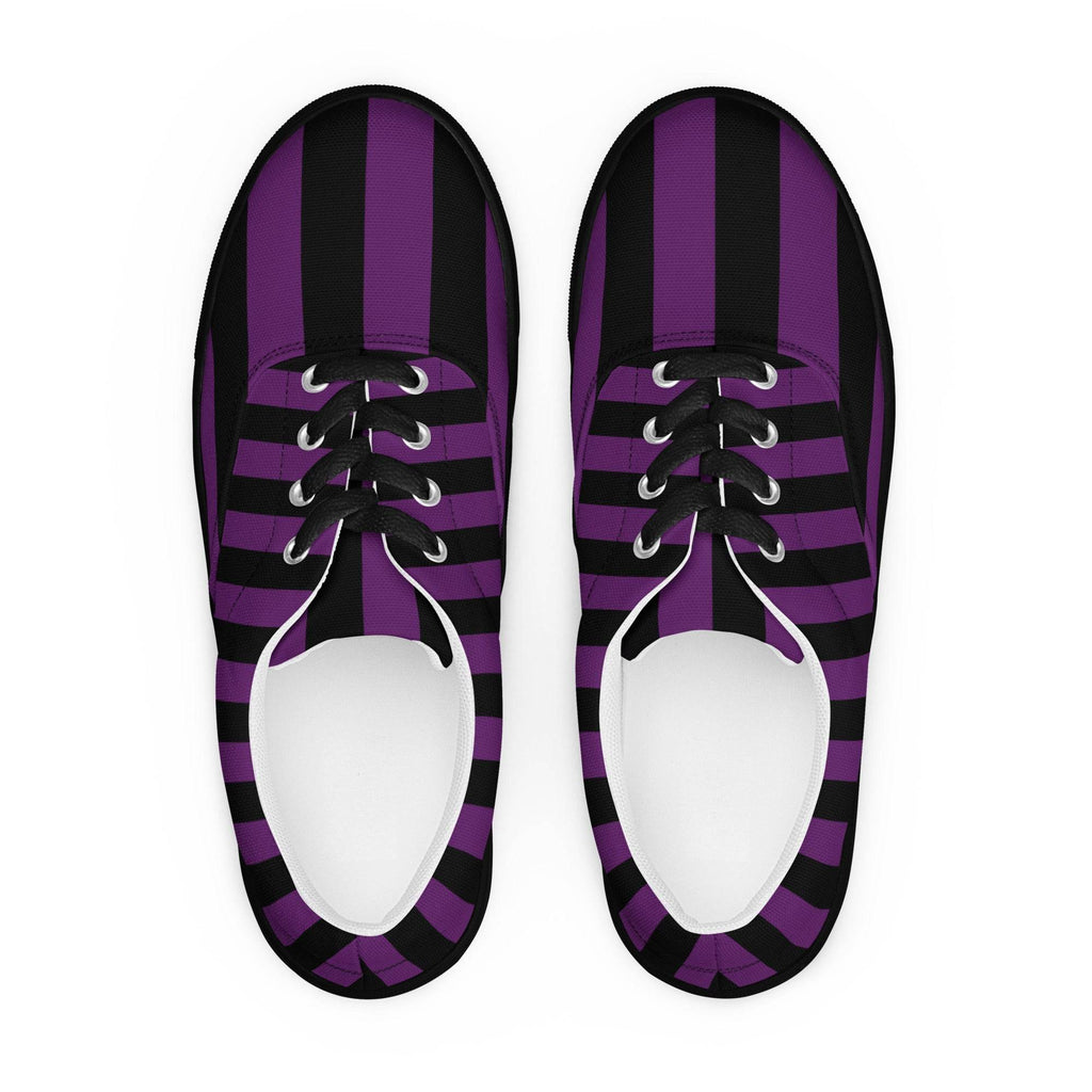 Black and Purple Striped Women’s Lace-up Canvas Shoes - 5